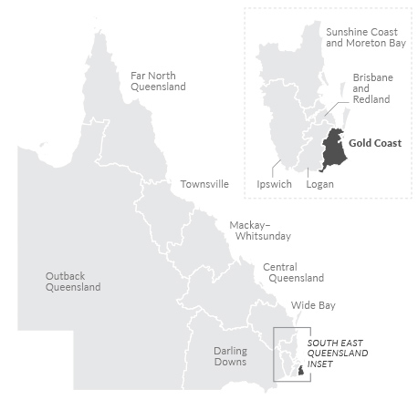 Map of Gold Coast region